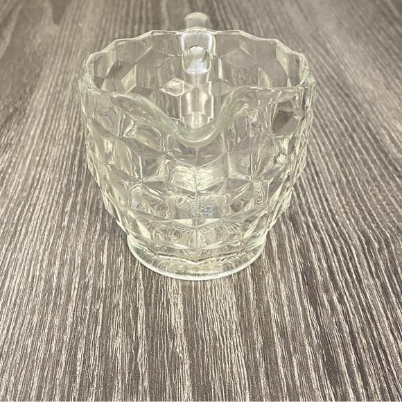 Vintage Jeanette Glass Co. Cubist Pattern Clear Glass Creamer And Sugar Bowl - Picture 8 of 10